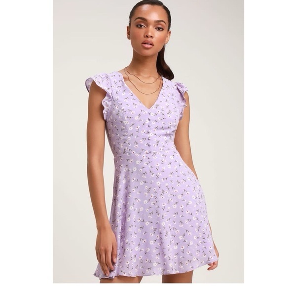 Lulu's Lavender Floral Mini Dress - Picture 1 of 5